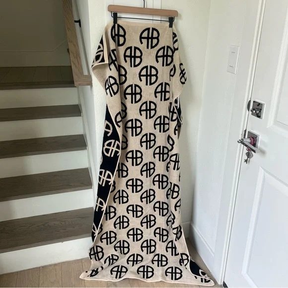 NWT Anine Bing Bahia Towel in Beige Monogram Print